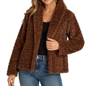 Nordstrom Frenchi Brown Faux Fur Jacket Open Front Teddy Coat Size 4 Small (S)